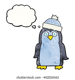 freehand drawn thought bubble textured cartoon penguin