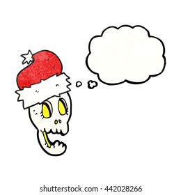 freehand gezeichnete Denkblase strukturierte Cartoon-Weihnachtsmütze auf Schädel