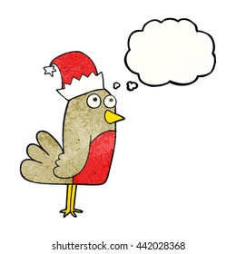 freehand drawn thought bubble textured cartoon christmas robin
