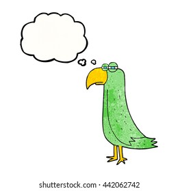 freehand drawn thought bubble textured cartoon parrot