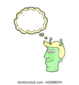 freehand drawn thought bubble textured cartoon alien man