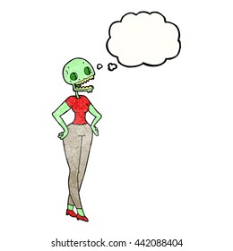freehand drawn thought bubble textured cartoon zombie woman