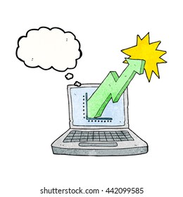 freehand drawn thought bubble textured cartoon laptop computer with business graph