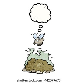 burbuja de pensamiento dibujada a mano libre textura mosca de dibujos animados y estiércol