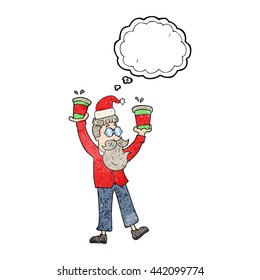 dibujo a mano libre burbuja textura caricatura hombre con tazas de café en navidad