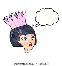 freehand drawn thought bubble textured cartoon woman wearing paper crown