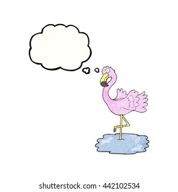 freehand drawn thought bubble textured cartoon flamingo