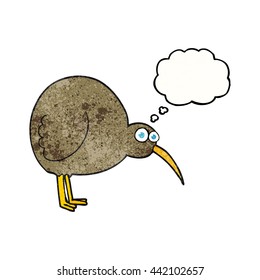 freehand drawn thought bubble textured cartoon kiwi bird
