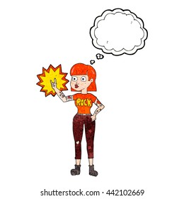 freehand drawn thought bubble textured cartoon rock girl