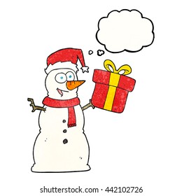 freehand drawn thought bubble textured cartoon snowman