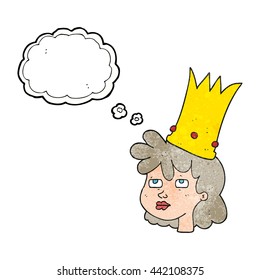 freehand drawn thought bubble textured cartoon queen with crown