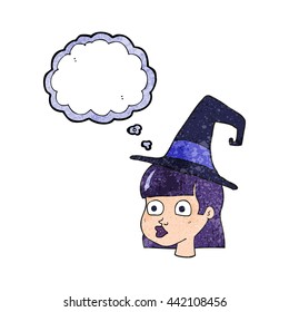 freehand drawn thought bubble textured cartoon witch