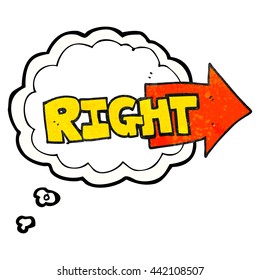 freehand drawn thought bubble textured cartoon right symbol pointing