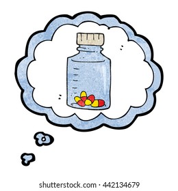 burbuja de pensamiento dibujada a mano libre textura tarro de caricatura de pastillas