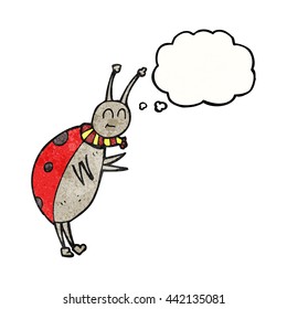 freehand drawn thought bubble textured cartoon ladybug