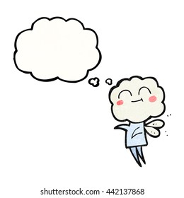 freehand drawn thought bubble textured cartoon cute cloud head imp