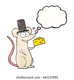 ratón de dibujos animados con textura de burbuja de pensamiento dibujado a mano libre con queso