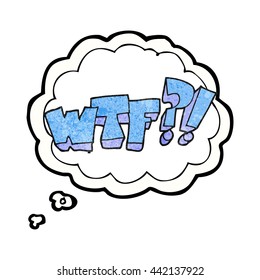 freehand drawn thought bubble textured cartoon WTF symbol