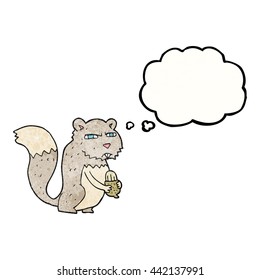 freehand drawn thought bubble textured cartoon angry squirrel with nut