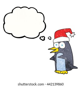 burbuja de pensamiento dibujada a mano libre textura de caricatura navidad pingüino