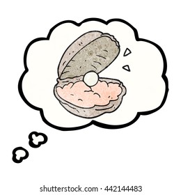 burbuja de pensamiento dibujada a mano libre texturando ostra de caricatura con perla