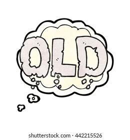 freehand drawn thought bubble textured cartoon word old