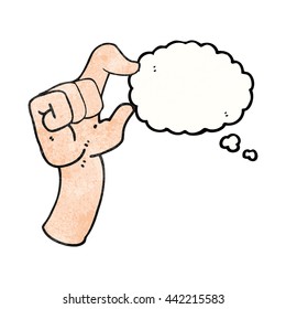 dibujo a mano libre burbuja de pensamiento textura mano de caricatura haciendo gesto de pequeñez