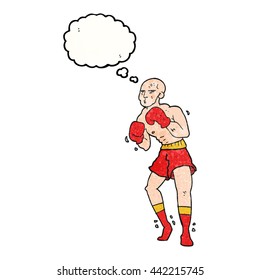 boxeador de dibujos animados con textura de burbuja de pensamiento dibujado a mano libre