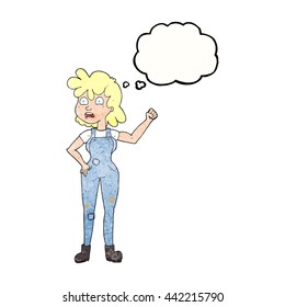 freehand drawn thought bubble textured cartoon woman shaking fist