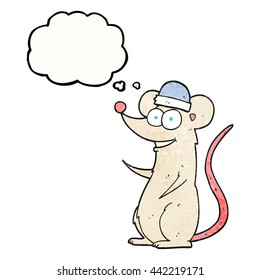 ratón feliz de dibujos animados de burbuja de pensamiento dibujado a mano libre