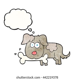 freehand drawn thought bubble textured cartoon dog with bone