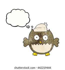 freehand drawn thought bubble textured cartoon owl