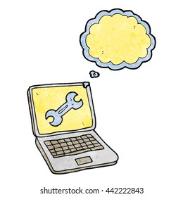 freehand drawn thought bubble textured cartoon laptop computer with fix screen
