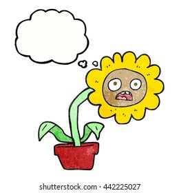 caricatura texturizada de burbuja de pensamiento dibujada a mano libre flor triste