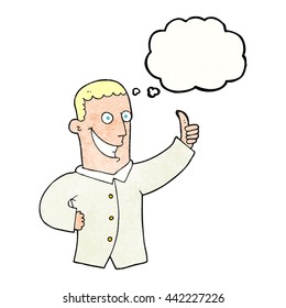 freehand drawn thought bubble textured cartoon man giving approval