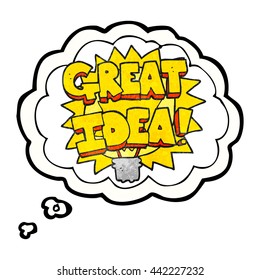 freehand drawn thought bubble textured cartoon GREAT IDEA! symbol