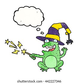 freehand drawn thought bubble textured cartoon toad casting spell
