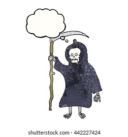 freehand drawn thought bubble textured cartoon spooky death figure