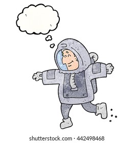 freehand drawn thought bubble textured cartoon astronaut