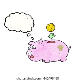 freehand drawn thought bubble textured cartoon piggy bank