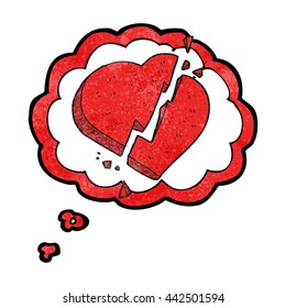 freehand drawn thought bubble textured cartoon broken heart symbol