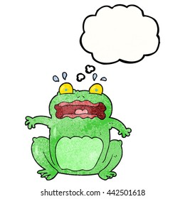 freehand drawn thought bubble textured cartoon funny frightened frog