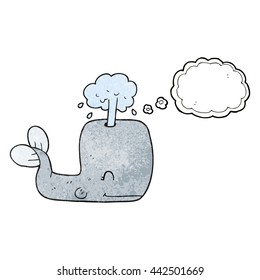 freehand drawn thought bubble textured cartoon whale spouting water