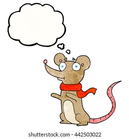 freehand drawn thought bubble textured cartoon mouse
