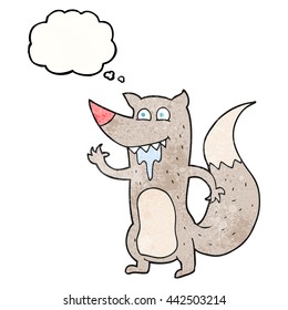 freehand drawn thought bubble textured cartoon hungry wolf