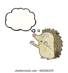 freehand drawn thought bubble textured cartoon cute hedgehog