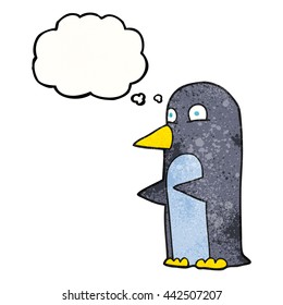 freehand drawn thought bubble textured cartoon penguin