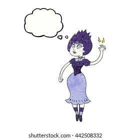 freehand drawn thought bubble textured cartoon vampire girl