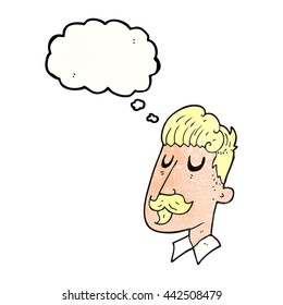 freehand drawn thought bubble textured cartoon man with mustache