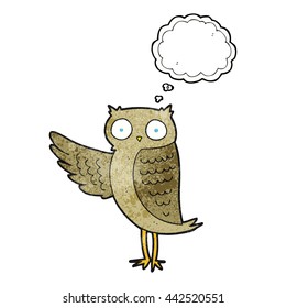 freehand drawn thought bubble textured cartoon owl